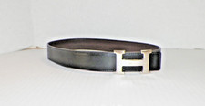 WOMAN'S AUTHENTIC HERMES REVERSIBLE BELT BLACK  BROWN SZ 80 H BUCKLE
