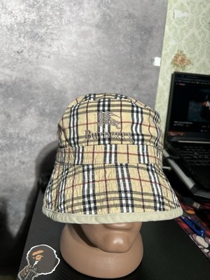 Burberry Vintage Reversible Panama Hat Beige Nova Check Size Medium Unisex