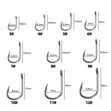 ，Fishing Hooks Carbon Steel Strong Sharp Silver Circle Fishhook 3#-12# Jig Barbe