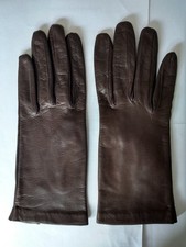 Damen Leder Handschuhe braun schmale Gr&ouml;&szlig;e 6,5 L&auml;nge 22 cm Vintage