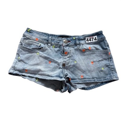 Philipp Plein Women's Denim Shorts Sz 28 Blue Embroidered Skull Hearts Stars