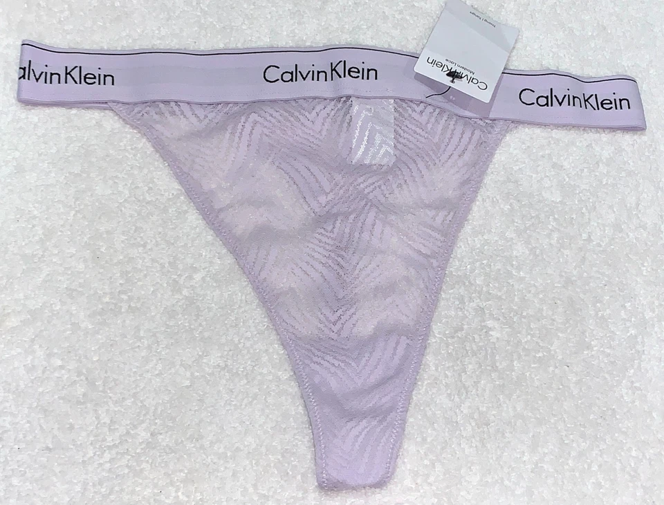 CALVIN KLEIN Modern Lace Lavender Black String Thong Panty Womens Sz XL 8 QF7714 - Image 3 of 4