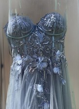 GB Ankle Length Elegant Layered Blue Glitter Formal Gown-Size 11