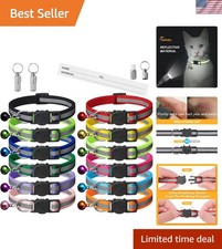 12 Pack Reflective Cat Collars with Bells and ID Tags - Adjustable, Safety Br...