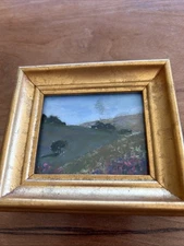 Miniature Pastel Landscape Painting Signed CROWE Vintage Framed Original Art