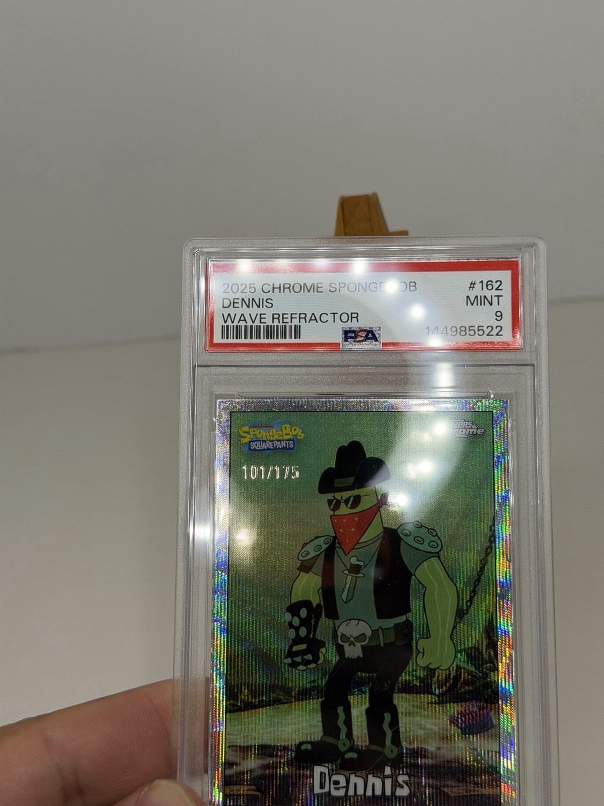 2025 Topps Chrome SpongeBob “Dennis” #162 Wave Refractor /175 PSA 9 view 3