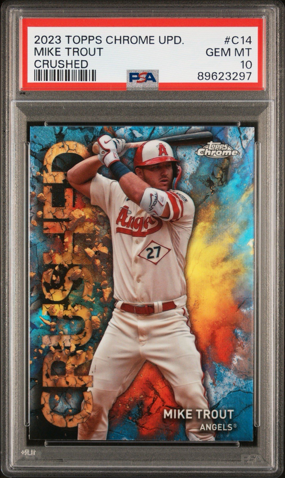 PSA 10 Mike Trout 2023 Topps Chrome Crushed #C14 Los Angeles Angels view 1