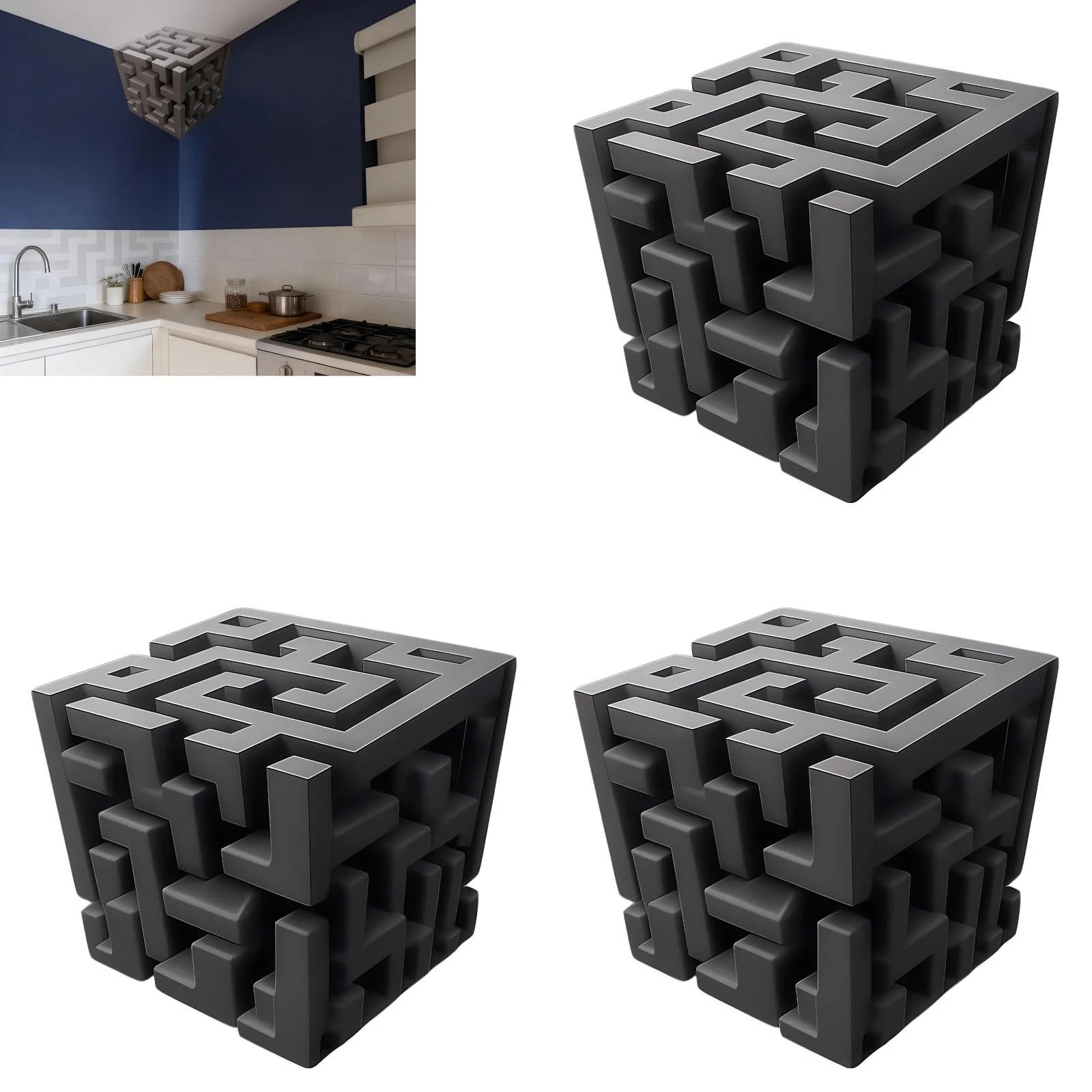 3PCS 3D Corner Wall Art Optical Illusion Decals - Peel and Stick Impossible C...