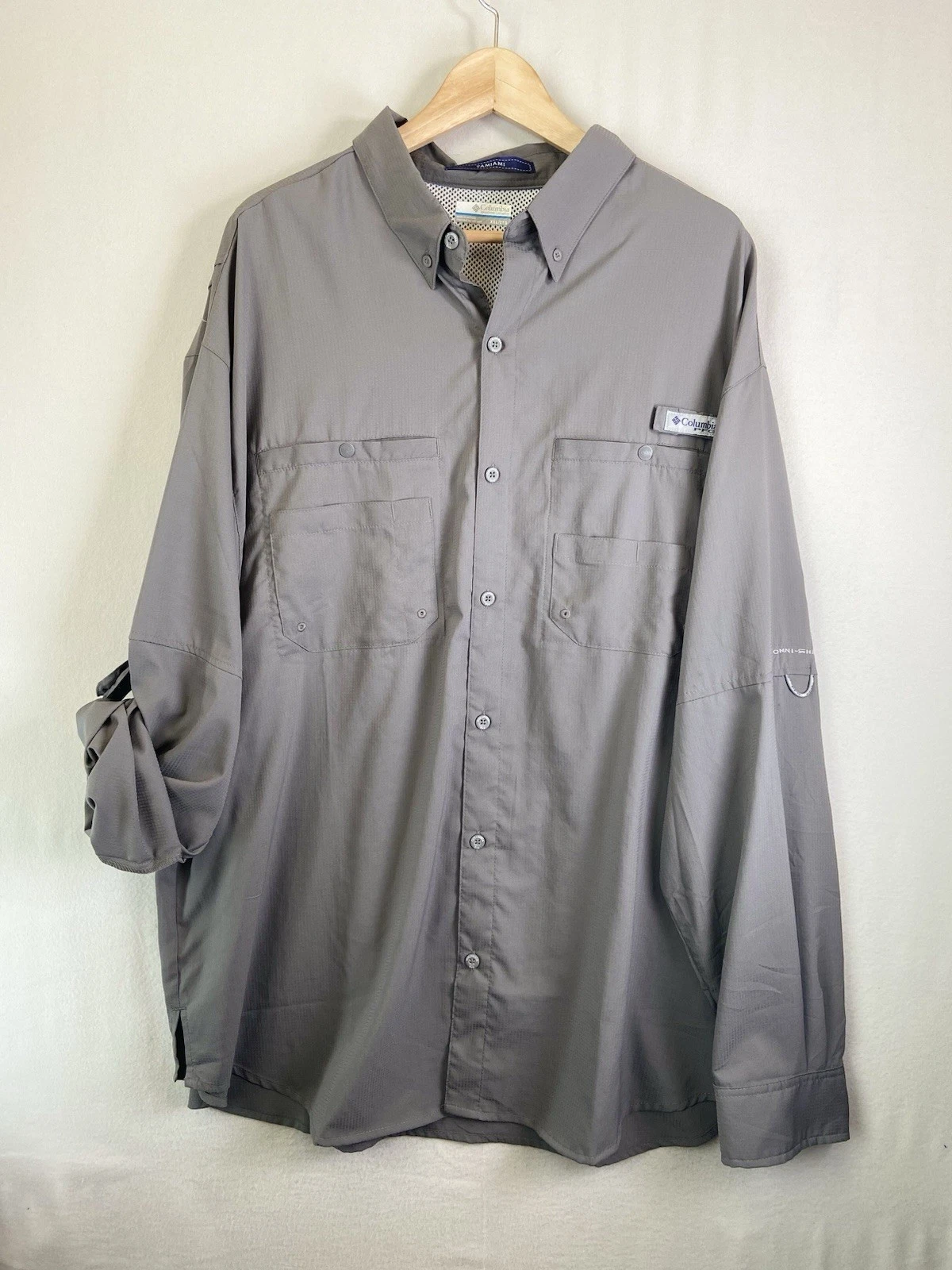 Columbia PFG Fishing Shirt Mens XXL Gray Omni Shade Vented Hiking Outdoor