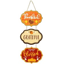 Thanksgiving Welcome Sign, Wooden Blessed Door Sign Fall Hanging Decoration f...