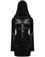 Abito body donna Punk Rave Daily Life gotico scuro pizzo crocifisso con cappuccio nero
