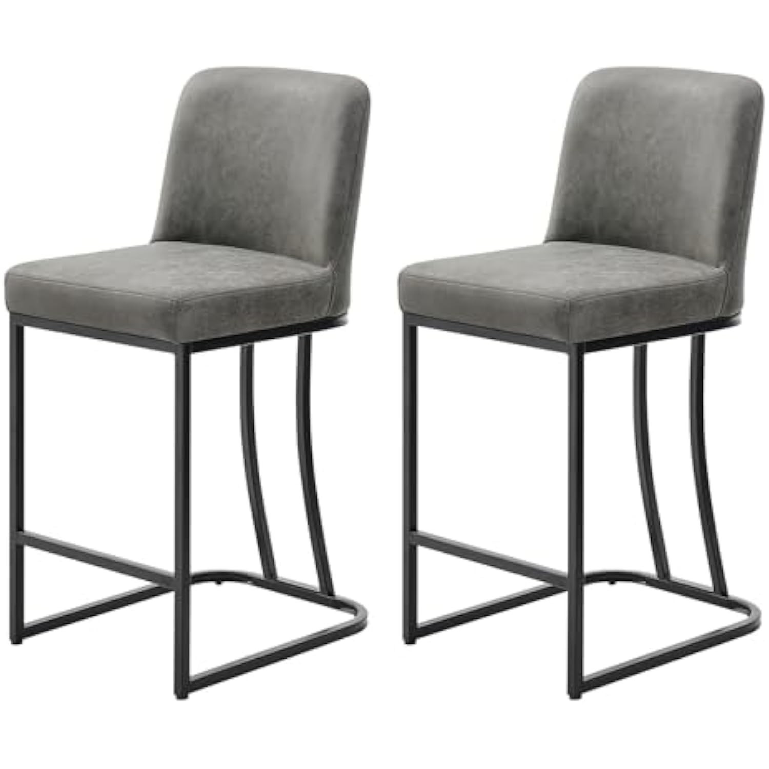 Bar Stools Set of 2, 24" Counter Height Barstools with Back, Leather K