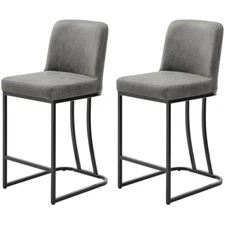 Bar Stools Set of 2, 24" Counter Height Barstools with Back, Leather K