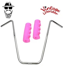 Original Lowrider 24" 22.2 D Handlebar Chrome 0214 120mm Grips Solid/Pink