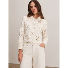 Veronica Beard Adelaide Eyelet Jacket Ecru Cotton Scalloped Cropped Size 2