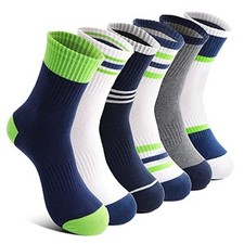 6 Pairs Kids Boys Girls Socks Athletic Basketball 9-15 Years Splice/Green/White