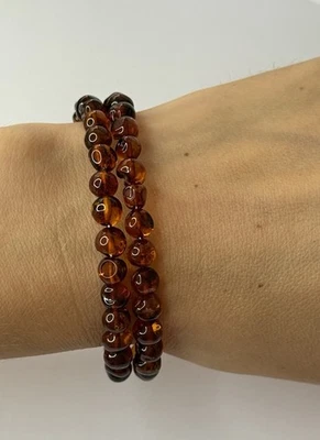 GENUINE BALTIC AMBER Stone Bracelet.Dark Amber Color Bracelet ADJUSTABLE size - Image 1 of 4