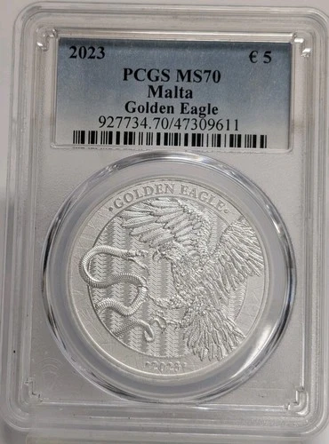 2023 Malta Golden Eagle 5 Pound 1 Oz Silver Coin PCGS MS70