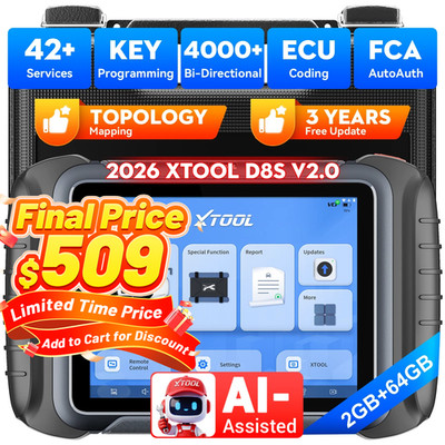 XTOOL D8S V2.0 Auto Diagnostic OBD2 Scanner E.CU Coding Topo Mapping 42+ Resets