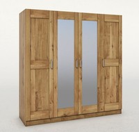 Kleiderschrank SpiegeltüRen Holz Wildeiche Teilmassiv Natur GeöLt 4-TüRig Tomi