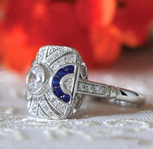 14K White Gold Over 4CT Round Cut Diamond Simulated Vintage Wedding Ring Set - Picture 3 of 10