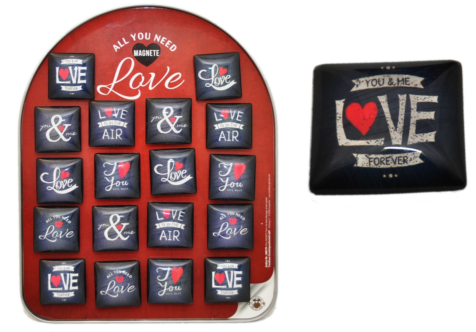 18 X Magnete Love / Liebe (Sprüche) Glasmagnete 4 cm Teller Hochzeit (Tischdeko)