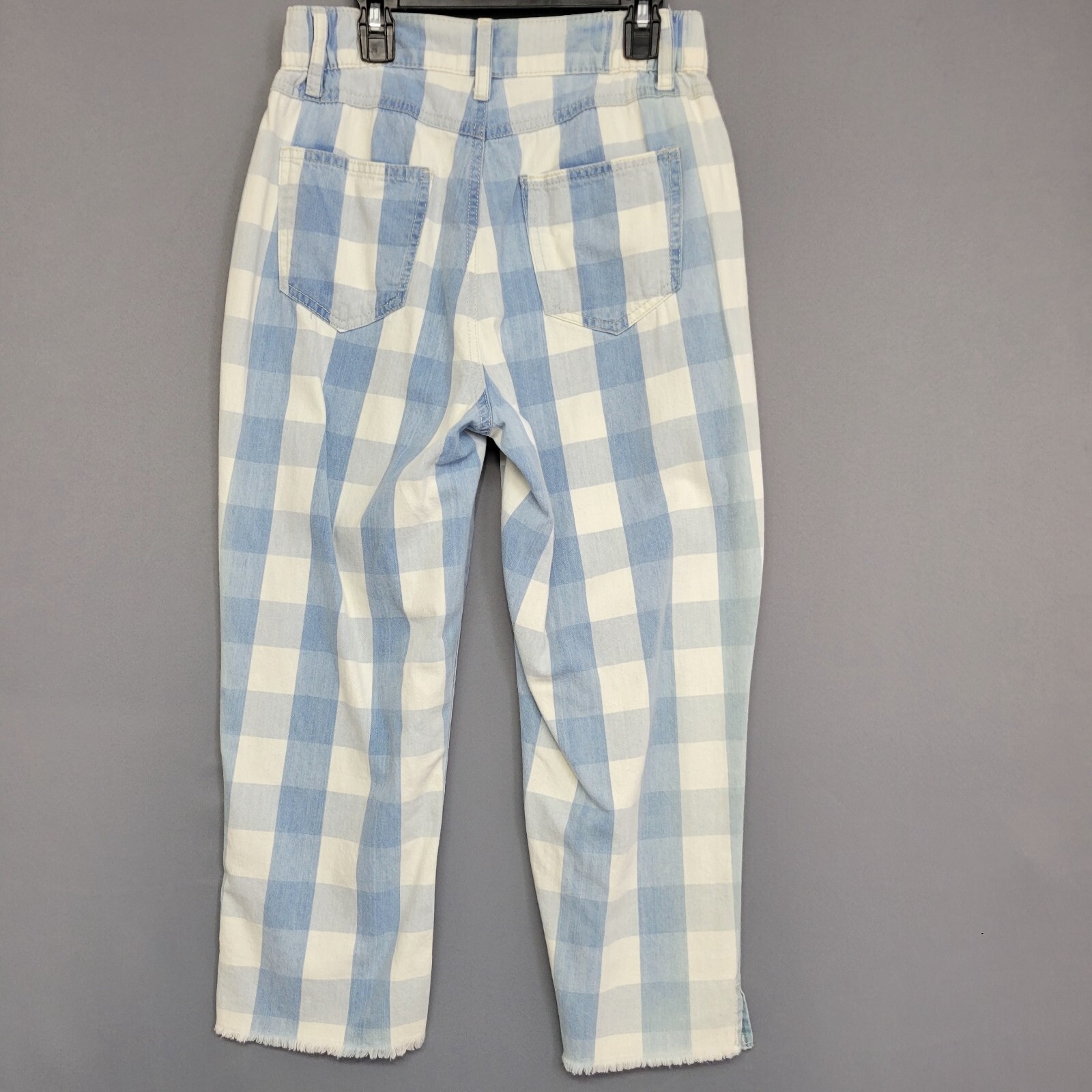 Rewash Capris Pants Womens Juniors 3 Blue White Checks Raw Hem Pockets High Rise