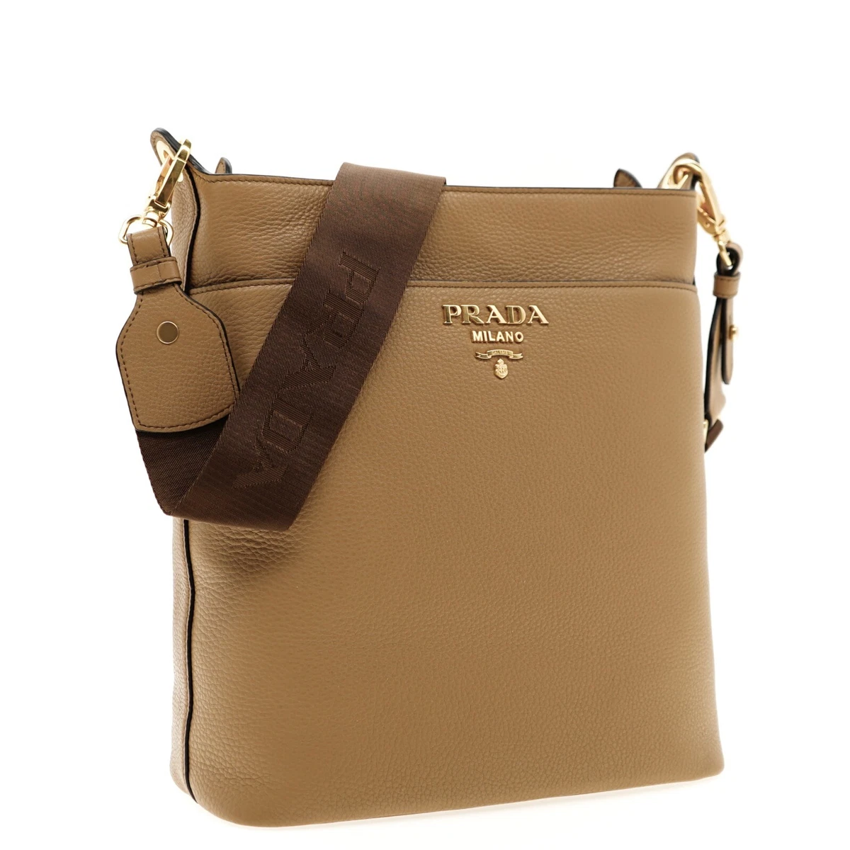 PRADA Vitello Daino Crossbody Bag with Web Guitar Strap