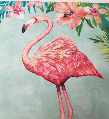 2 WENDEBARE NICHT KLARE HARTPLASTIK TISCHSETS 12" x 18", FLAMINGO & BLUMEN, CA - Bild 8 von 12