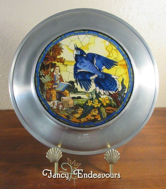 US Historical Society Pewter & Stained Glass Plate James Audubon Blue