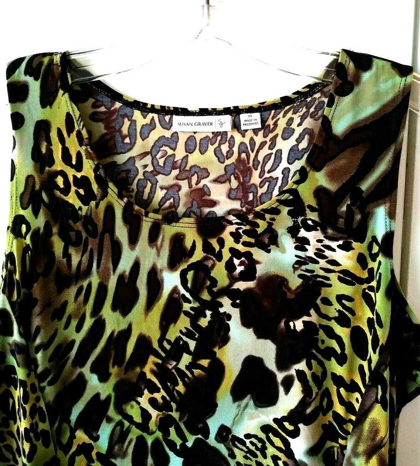 VESTIDO MUJER SUSAN GRAVER VERDE CON ESTAMPADO ANIMAL SIN MANGAS TEJIDO LÍQUIDO TALLA M Foto 4 de 4
