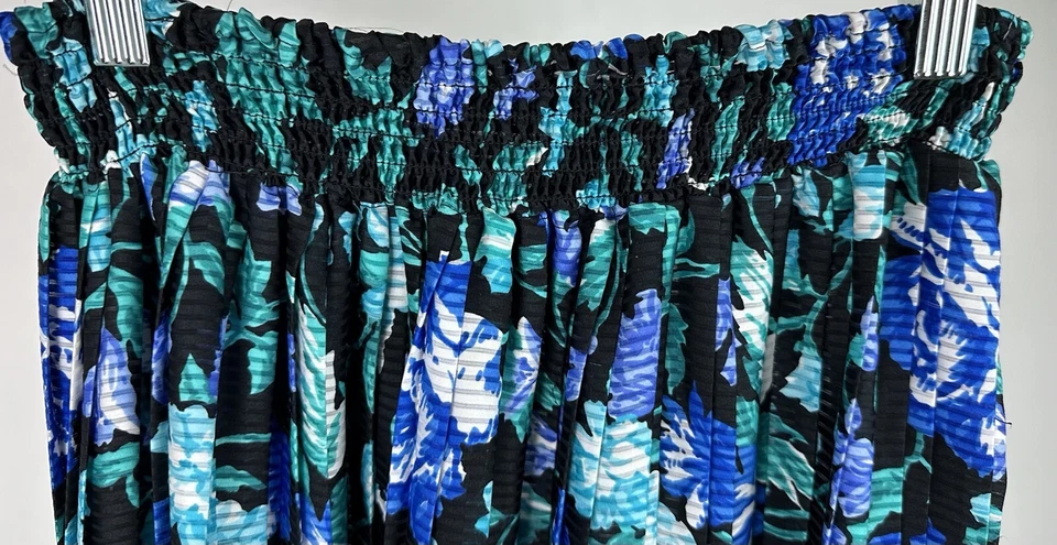 Falda midi vintage con estampado de rosas S/M cintura elástica ajustada plisada floral cobalto Foto 4 de 4