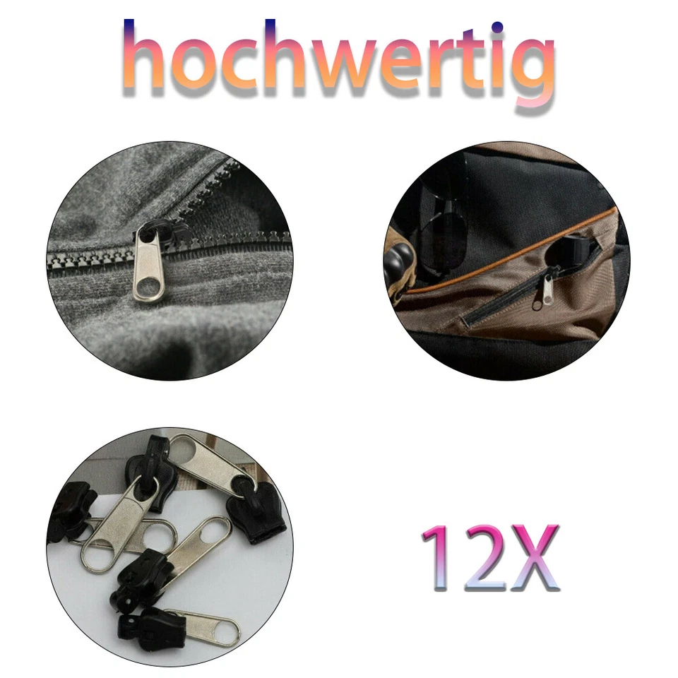 12xUniversal Repair Ersatz Reißverschluss-Reißverschluss-Schieber reparieren Set - Bild 4 von 4