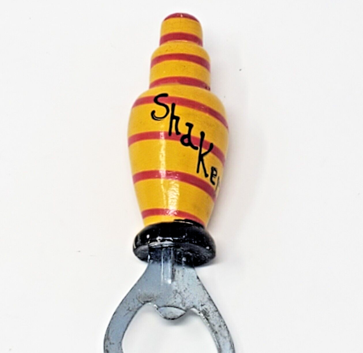 Shaker Bottle Opener Wood Handled Hand Painted Vintage - Vtg Bar Tool