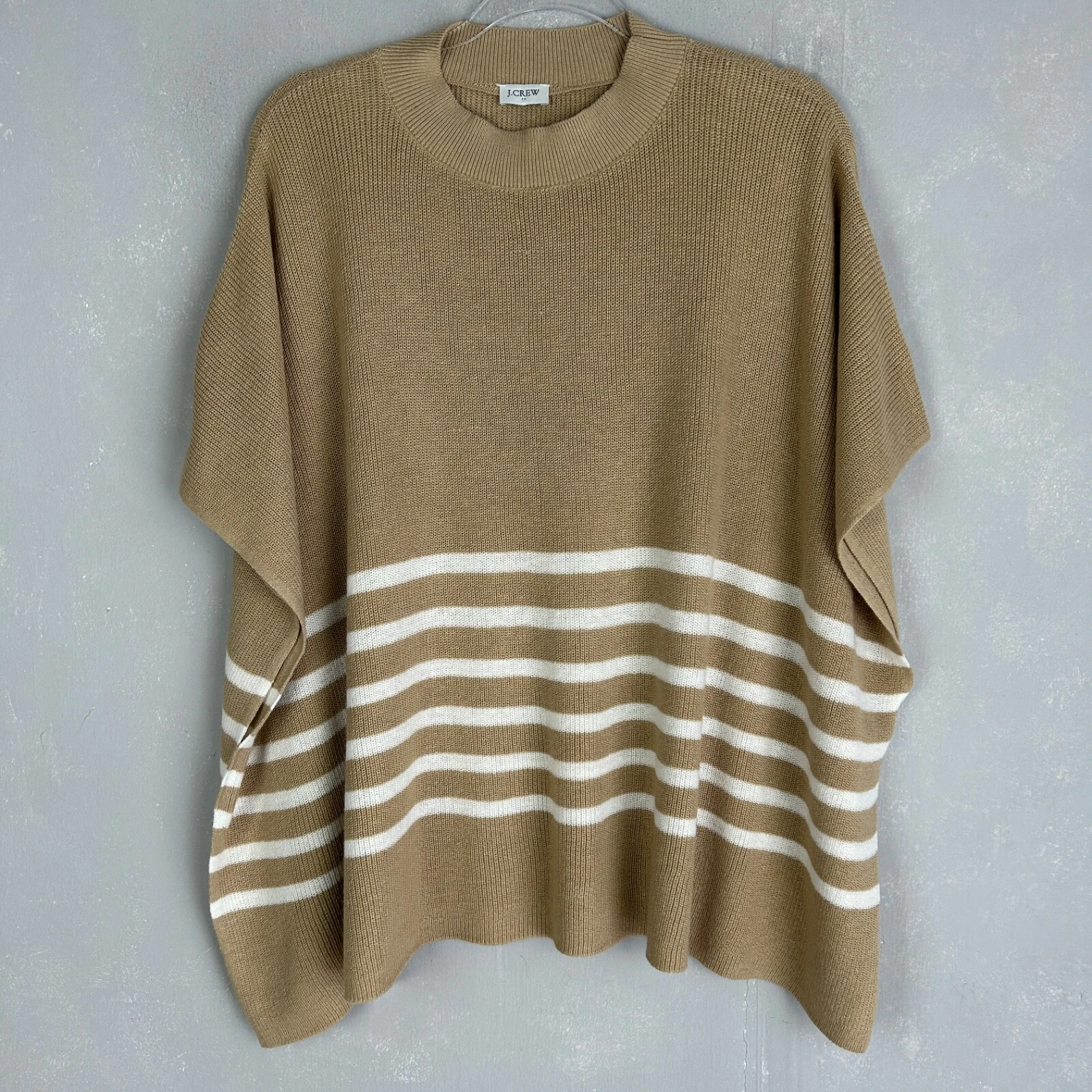 J. Crew Factory knit poncho one size tan striped cotton wool lightweight