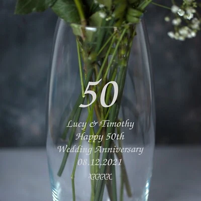 Personalised Glass Vase For 50th Golden Wedding Anniversary Gifts Ideas Couple