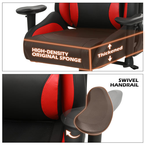 Red Leather[CARBON FIBER FABRIC]Ergonomic Game Racing Chair Swivel Computer Seat - Picture 11 of 14