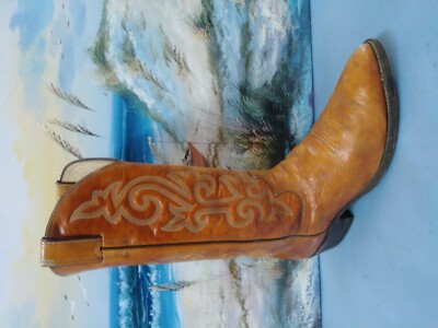 JUSTIN Orange Leather Cowboy Boots Mens Size 9.EE Style 1483  display picture 3