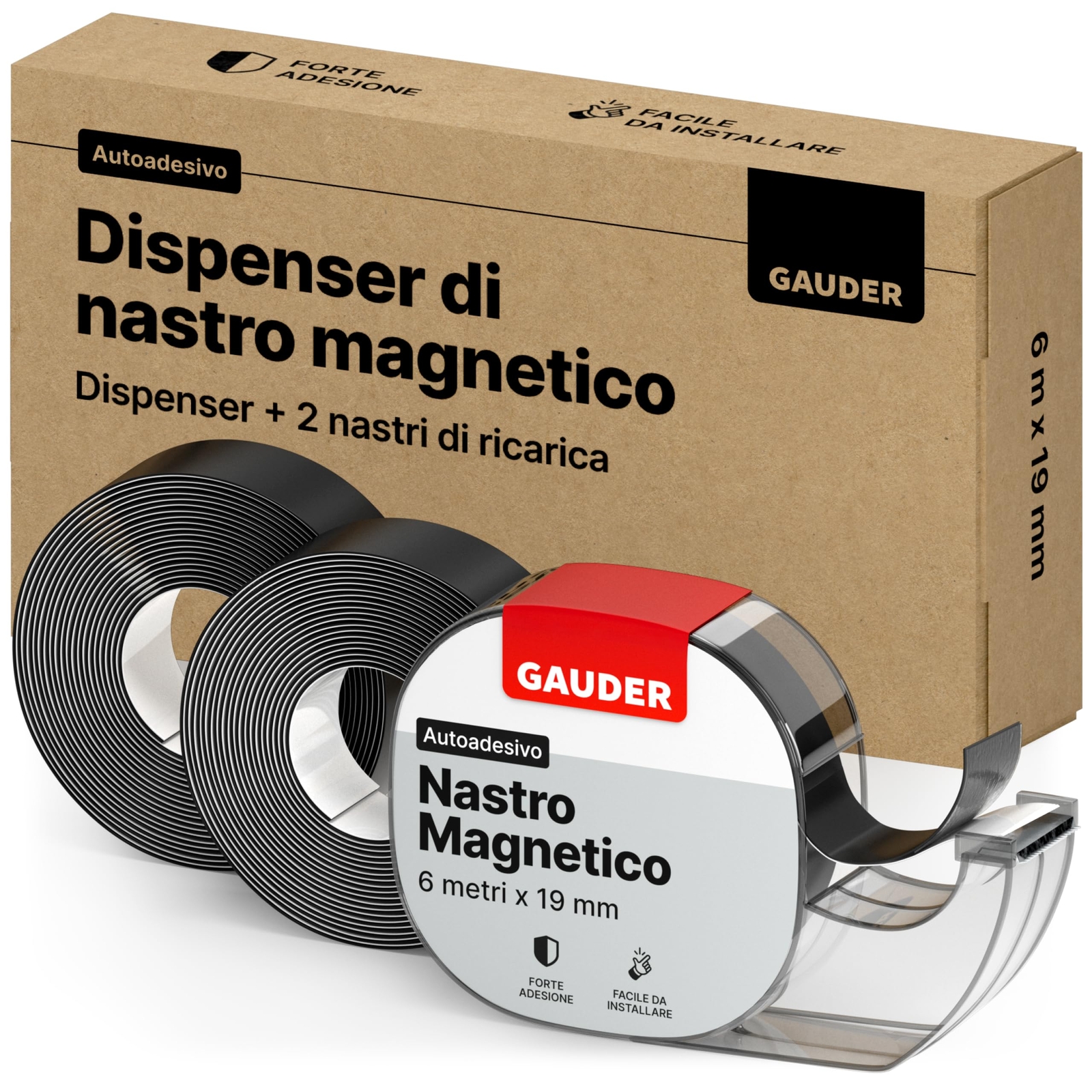 GAUDER Dispenser per Nastro Magnetico | 1 + 2 Nastro Calamitato Adesivo | (M2G)