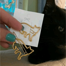 Cat Shaped Metal Hair Clips Goldtone Accessory