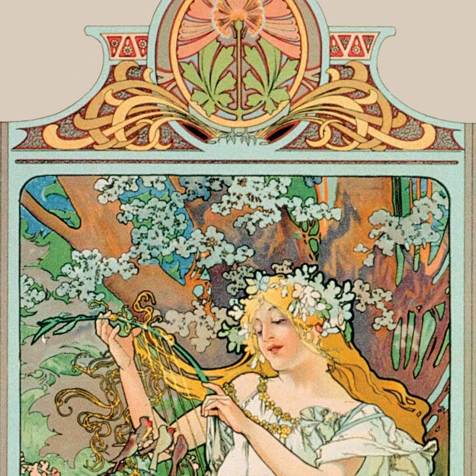 40W"x28H" 4 SEASONS by ALPHONSE MUCHA - SUMMER SPRING AUTUMN CHOICES of CANVAS - Image 4 of 4