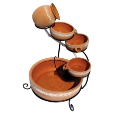 Koolscapes Solar-Powered 5-Tier Cascading Fountain, Terracotta Clay Pots, Sel...