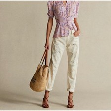 Polo Ralph Lauren Avery Boyfriend Jeans Paint Splatter White Denim Sz 31