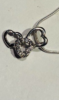 Sterling Silber dreifach Herz weißer Topas Anhänger Halskette 18'' Sterling Kette