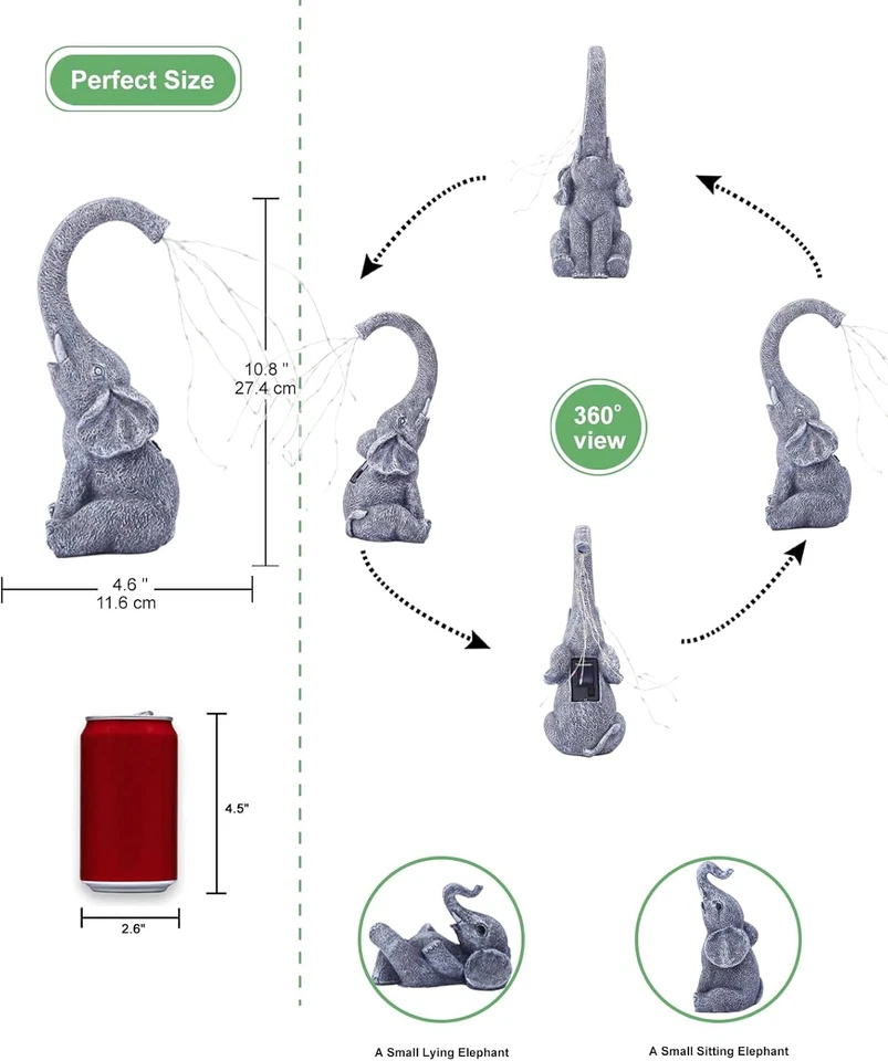 Estátuas de elefante solar para decoração de jardim: esculturas ao ar livre para ornamentos de gramado - - Imagem 3 de 4