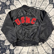 Vintage USMC Jacket Mens Large Soffe Satin Bomber Snap Front Lined Made USA Beat