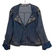 Vintage Crest Jeans Denim Jacket Womens 3X Embellished Y2K Boho Hippie Western