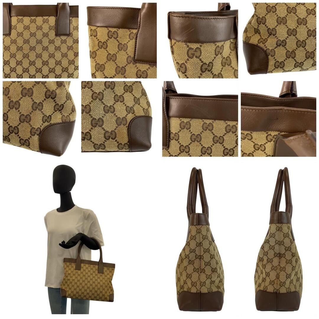 Gucci GG Canvas Leather Tote Bag Brown Beige Gold Hardware Used thumbnail 3