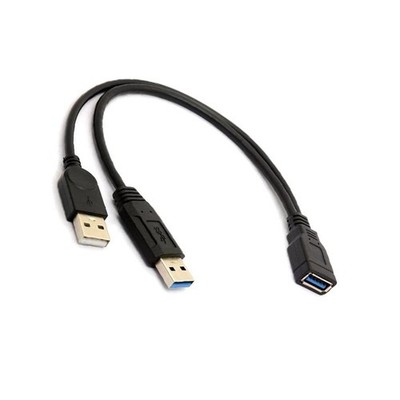 GRLRCR Black USB 3.0 Female to Dual Male Extra Power Data Y 1 feet, 