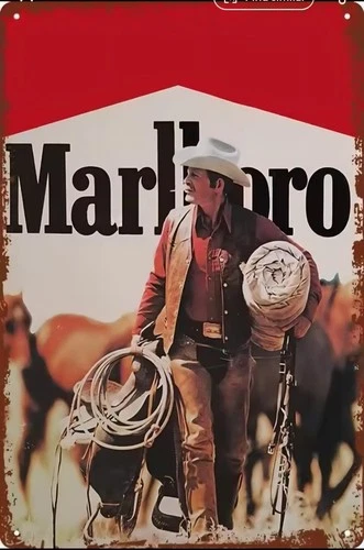Vintage Marlboro Cowboy Metal Tin Sign – Rustic  Bar  Decor – 12x8 Wall Sign